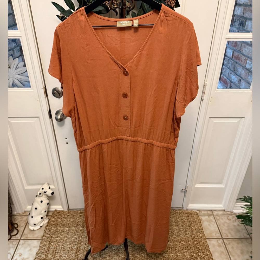 Naturals D & Co Rust Color Minimalist Lightweight Midi Dress SS XL - Picture 1 of 7